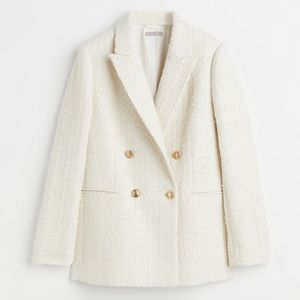 H&M Textured Weave Blazer Jacket in Cream, Medium
